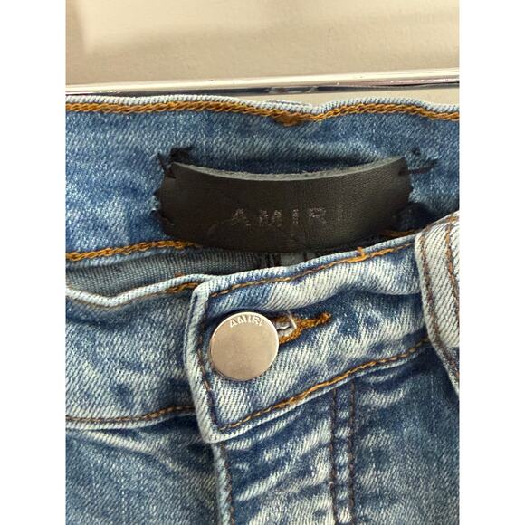 Amiri Cotton Blend High Waisted Distressed Denim Skinny Jeans Blue Womens 30 - Picture 5 of 11